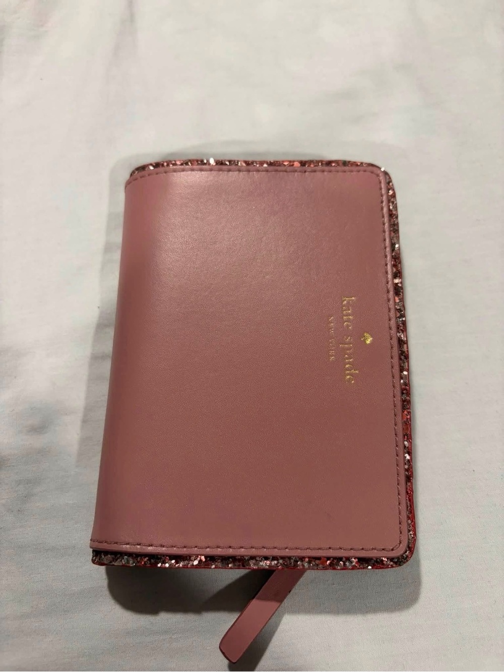 kate spade Pink Glitter Trim Zip Card Wallet